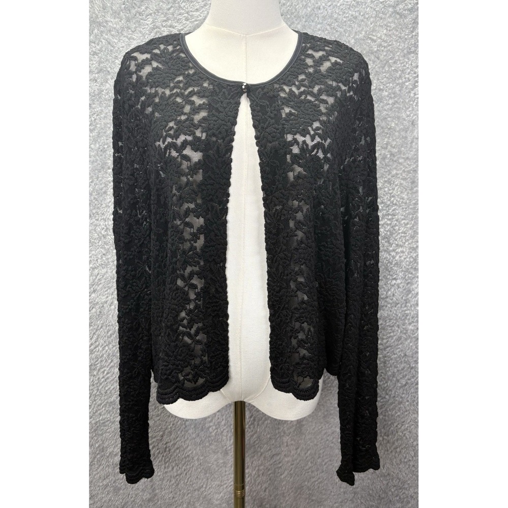 Dressbarn Collection Womens XL Black Floral Lace Cardigan Jacket Whimsigoth USA
